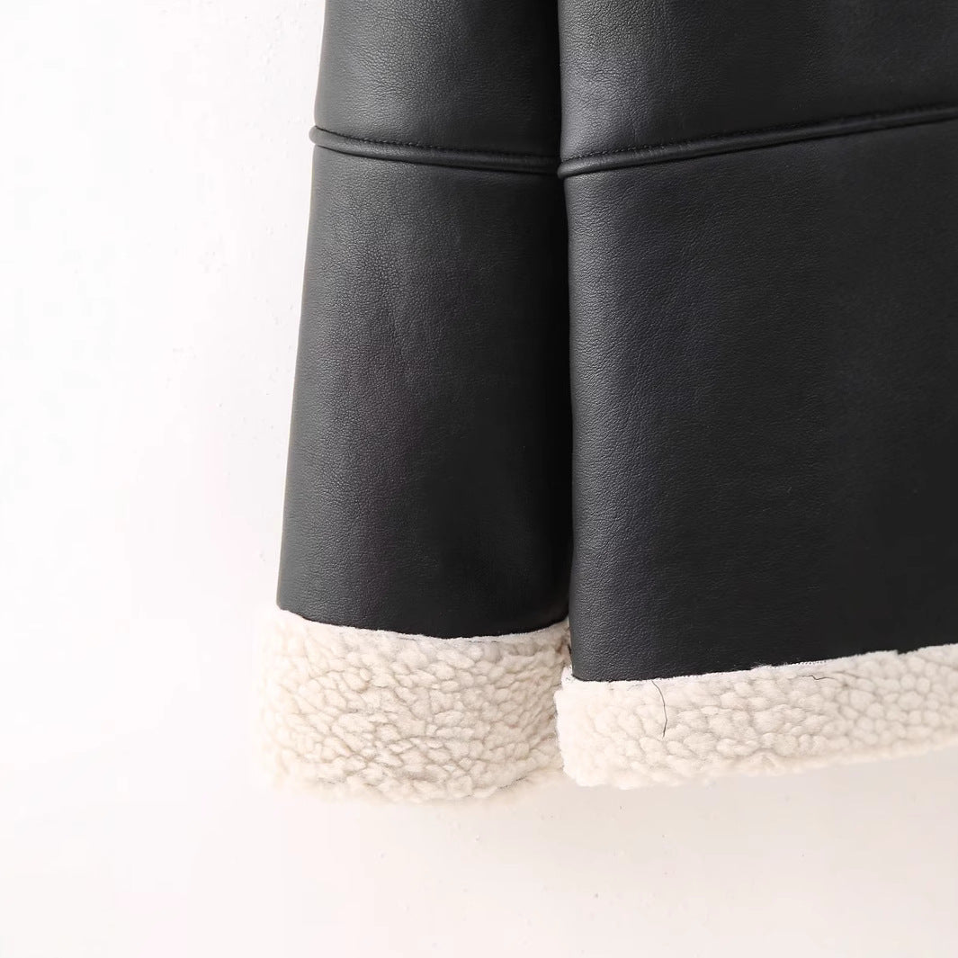 Women's trendy faux leather jacket with cozy lining NOVAE