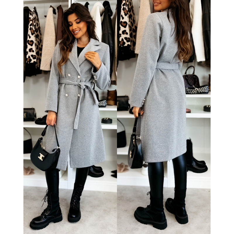 Women's Elegant Trench Coat with Asymmetrical Cut and Belt NOVAE