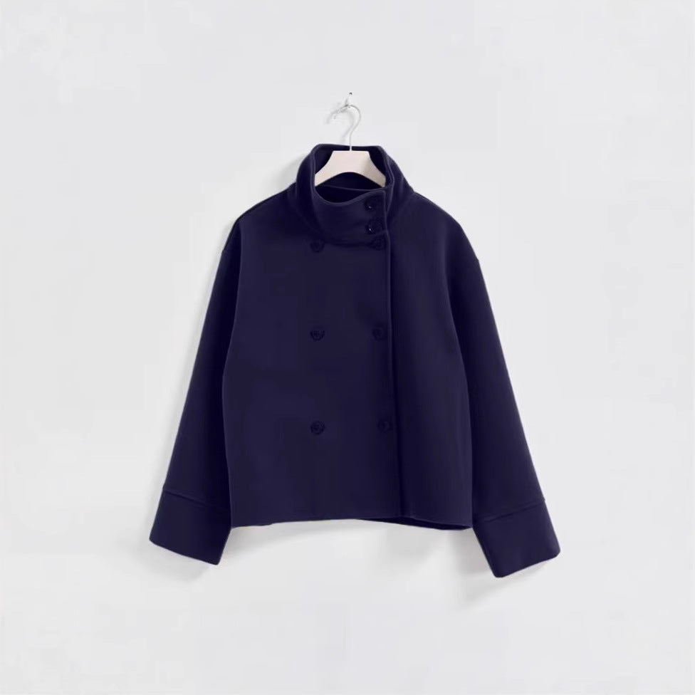 Women's Fashionable Cropped Jacket with High Collar and Double Button Placket NOVAE