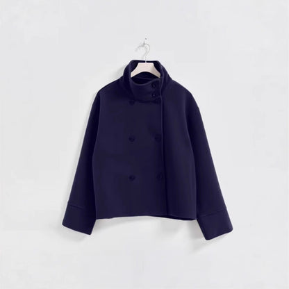 Women's Fashionable Cropped Jacket with High Collar and Double Button Placket NOVAE