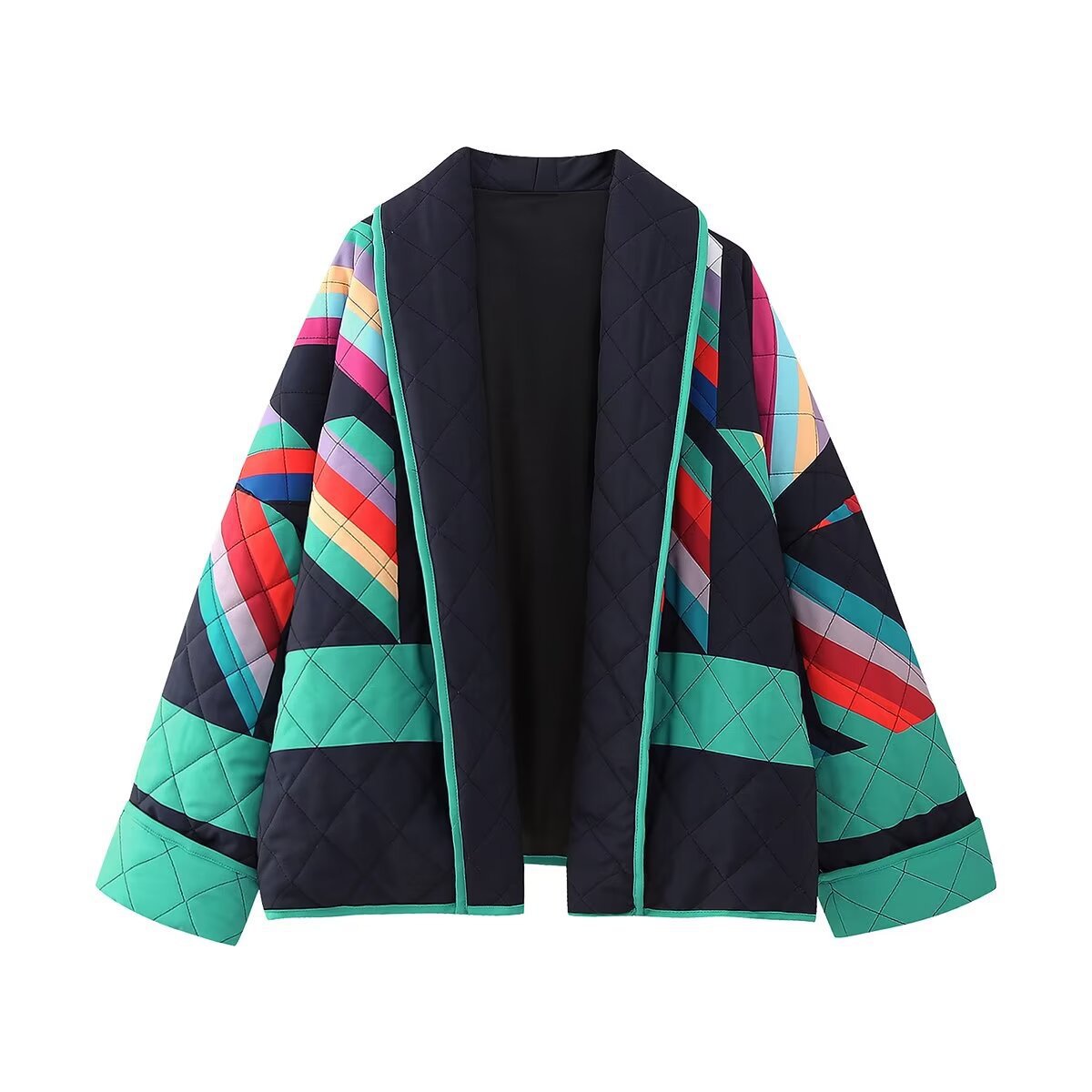 Women's striped quilted jacket with a wide cut and stylish color scheme NOVAE