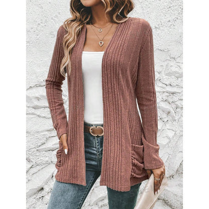 Women's cardigan with fashionable ribbed design and practical pockets NOVAE