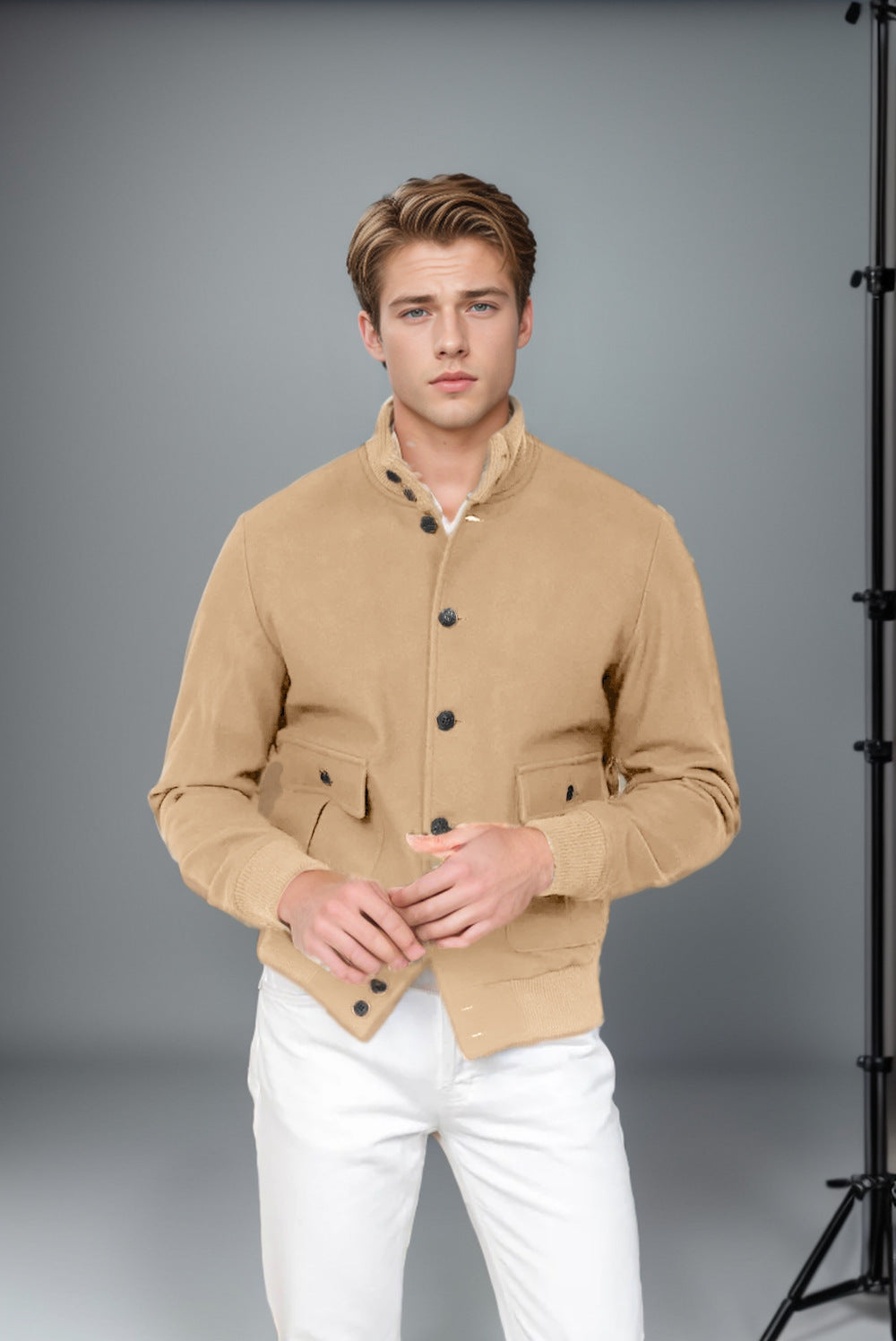 Men's casual transitional jacket with practical pockets and high collar NOVAE
