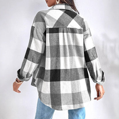 Women's Plus Size Check Shirt Jacket NOVAE