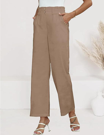 Women's wide-leg palazzo trousers with elasticated waistband and practical button details NOVAE
