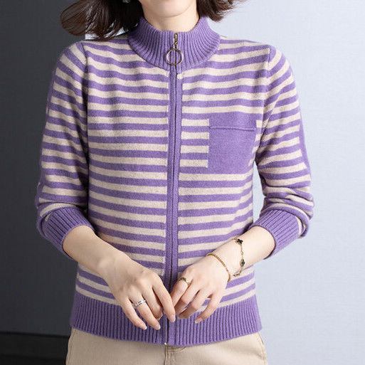 Women's cardigan with stand-up collar and zipper NOVAE
