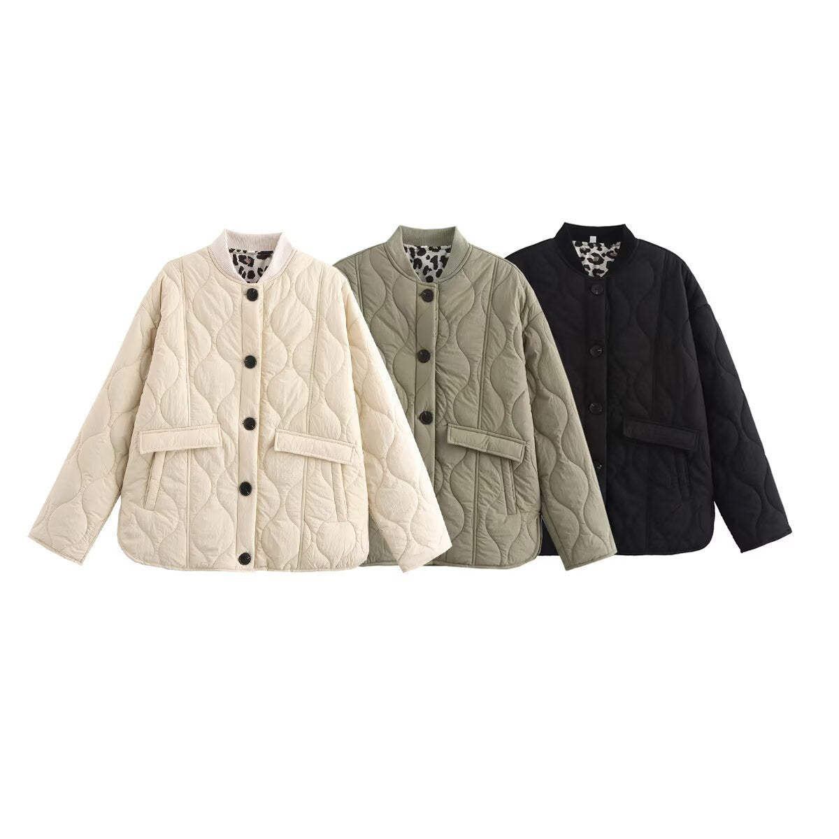 Women's quilted transitional jacket with practical pockets and fashionable stand-up collar NOVAE