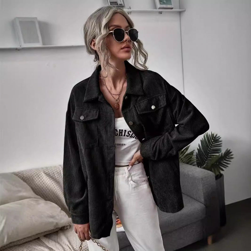 Women's casual corduroy jacket with decorative buttons and practical pockets NOVAE