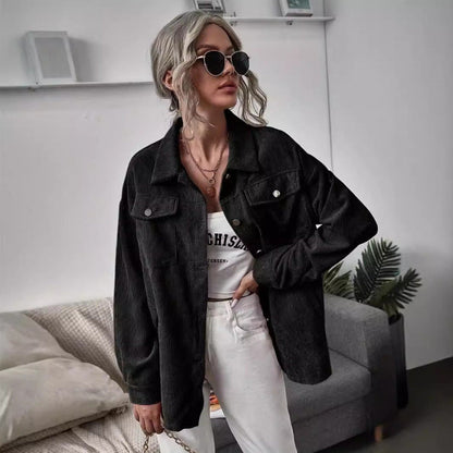 Women's casual corduroy jacket with decorative buttons and practical pockets NOVAE