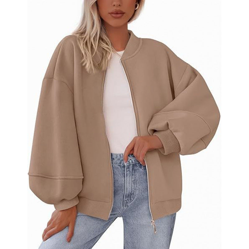 Women's casual oversized jacket with zipper and balloon sleeves NOVAE