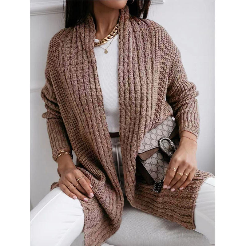 Women's chunky knit cardigan with open cut and fashionable textured design NOVAE