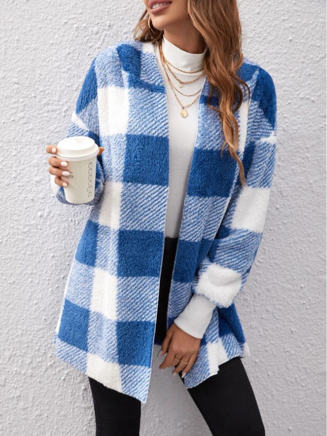 Women's cozy plaid jacket with soft material and relaxed fit NOVAE