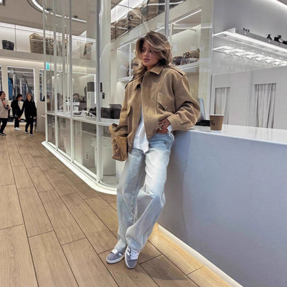 Women's casual suede jacket with practical pockets and elasticated waistband NOVAE