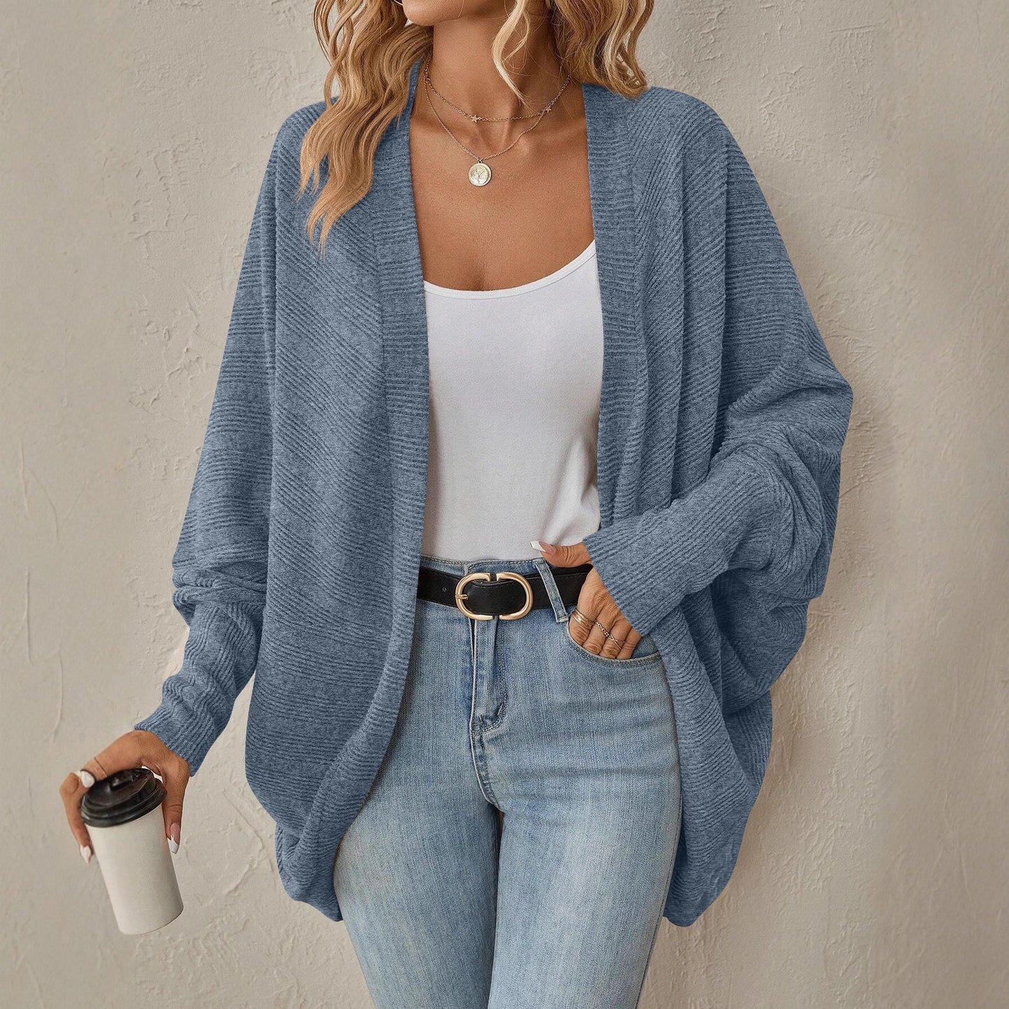 Women's casual cardigan with wide sleeves and open design NOVAE