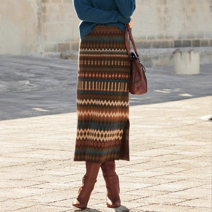 Women's maxi skirts with modern ethnic pattern and elastic waistband NOVAE