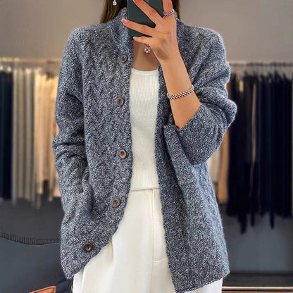 Women's cardigan with fashionable cable knit pattern NOVAE