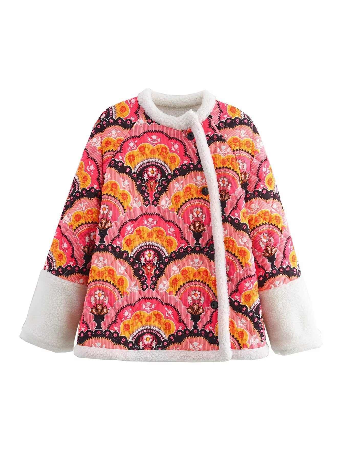 Women's quilted transitional jacket with floral pattern and cozy fleece NOVAE