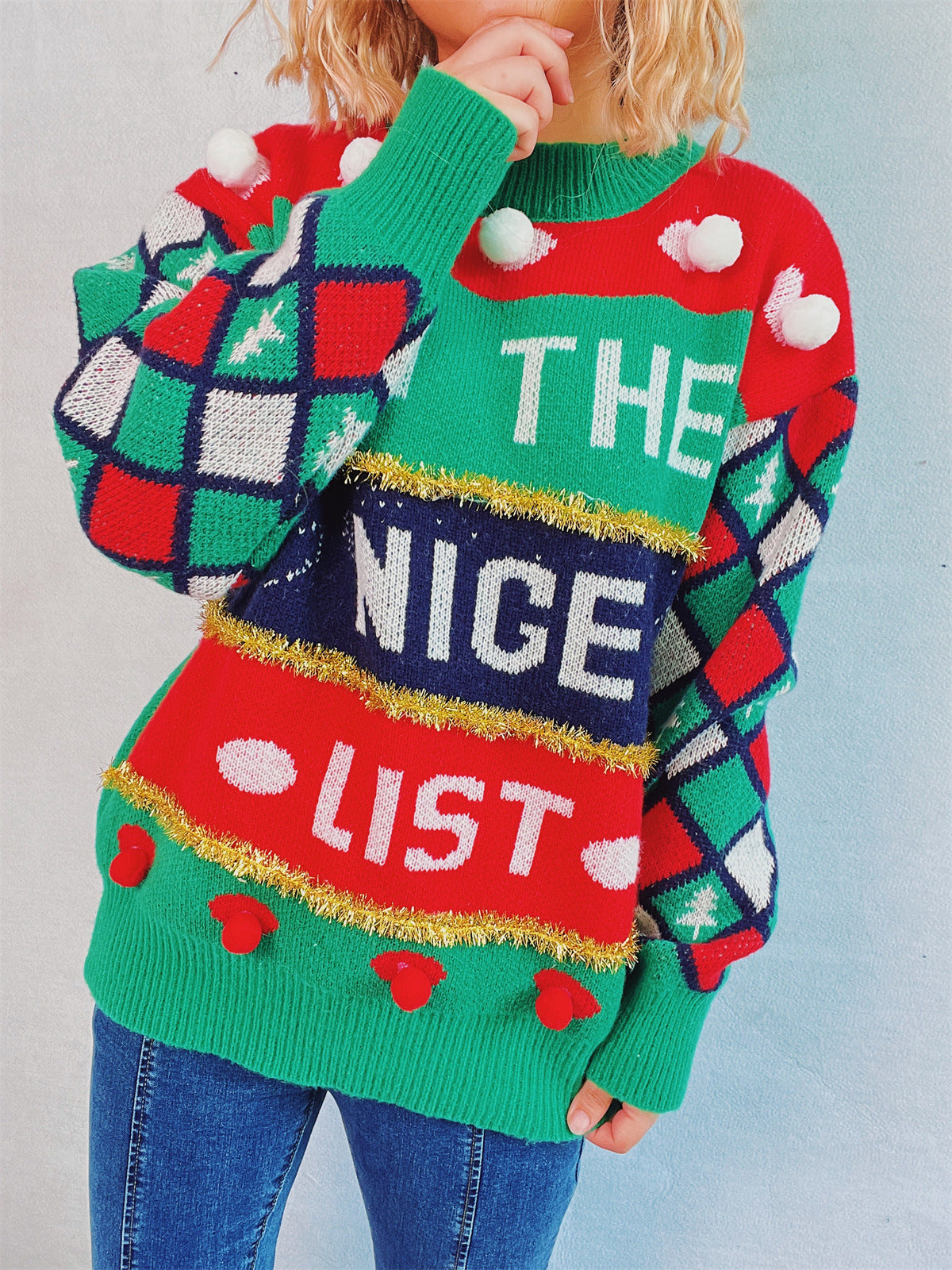 Women's Christmas sweater with three-dimensional motifs and glittering accents NOVAE