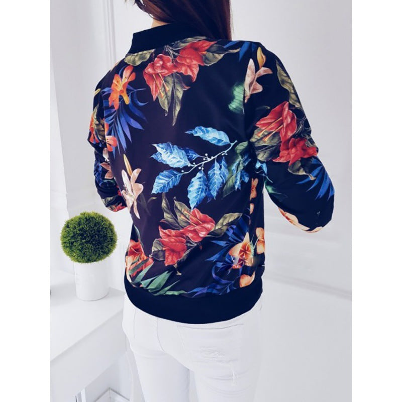 Women's bomber jacket with floral design and elasticated cuffs NOVAE