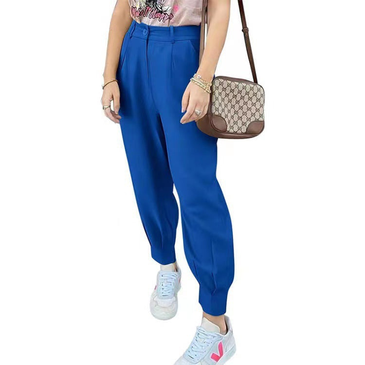 Women's elegant and fashionable high-waisted trousers with pleats and side pockets NOVAE