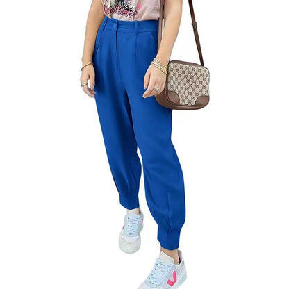 Women's elegant and fashionable high-waisted trousers with pleats and side pockets NOVAE