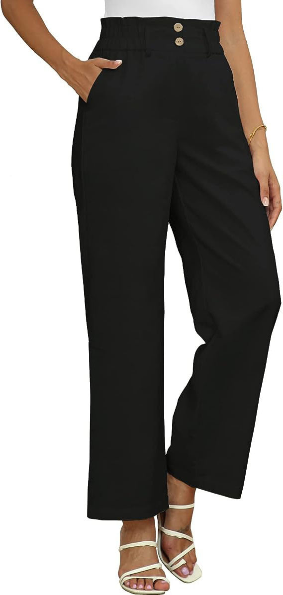 Women's wide-leg palazzo trousers with elasticated waistband and practical button details NOVAE