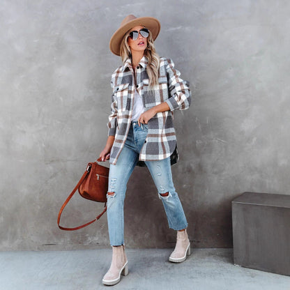 Women's checked overshirt jacket with a relaxed fit and pockets NOVAE