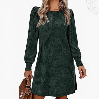 Women's sweater dress with ruffle details and side pockets NOVAE
