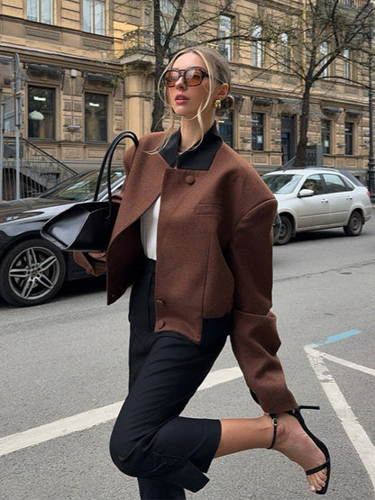 Women's fashionable short jacket with structured cut and high collar NOVAE