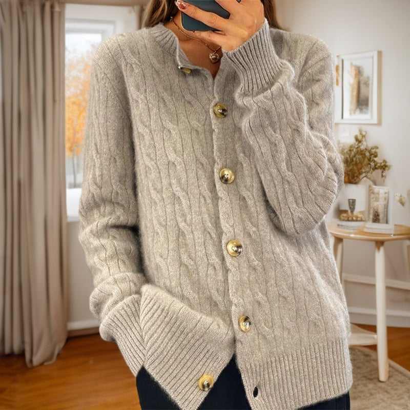 Women's cashmere cardigan with button closure and textured cable knit pattern NOVAE