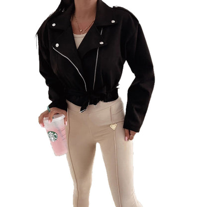 Women's Casual Biker-Style Transitional Jacket with Waist Belt NOVAE