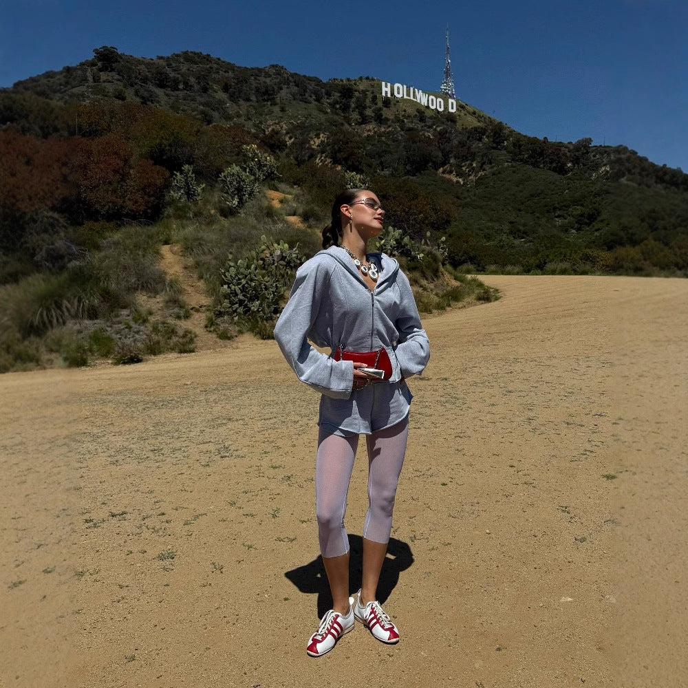 Women's sporty hooded jacket with a narrow waistband and long sleeves NOVAE