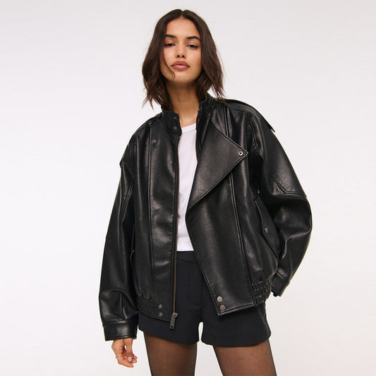 Women's fashionable faux leather jacket in an oversized cut with structured details NOVAE