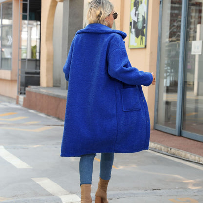 Women's Fluffy Fleece Coat with Large Patch Pockets and Button Details NOVAE