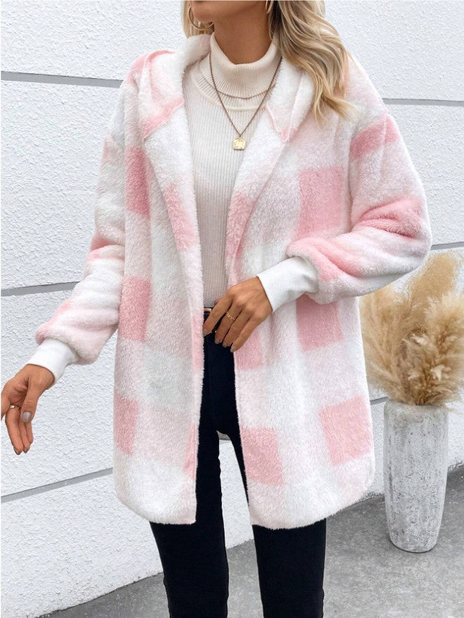 Women's cozy plaid jacket with soft material and relaxed fit NOVAE