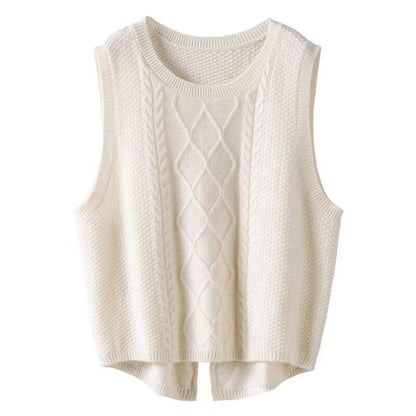 Women's sleeveless knitted vest with cable pattern and modern details NOVAE