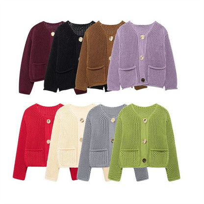 Women's cardigan with open knit structure and comfortable pockets NOVAE