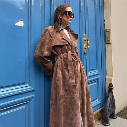 Women's Elegant Knee-Length Faux Suede Trench Coat NOVAE