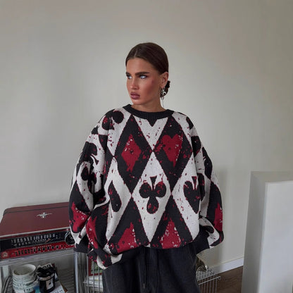 Women's oversized sweater with creative patterns and a wide cut NOVAE