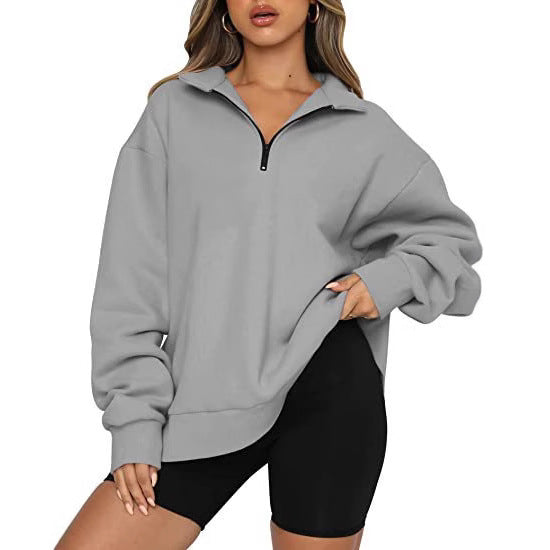 Women's fashionable oversized sweater with short zipper and casual sleeves NOVAE