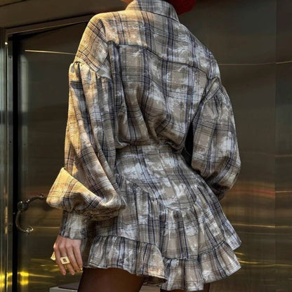 Women's Checkered Blouse and Skirt Set NOVAE