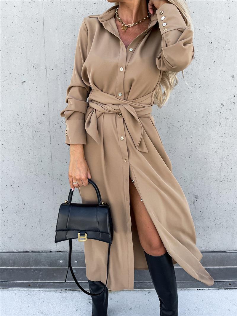 Women's long shirt blouse with tie belt and elegant material NOVAE