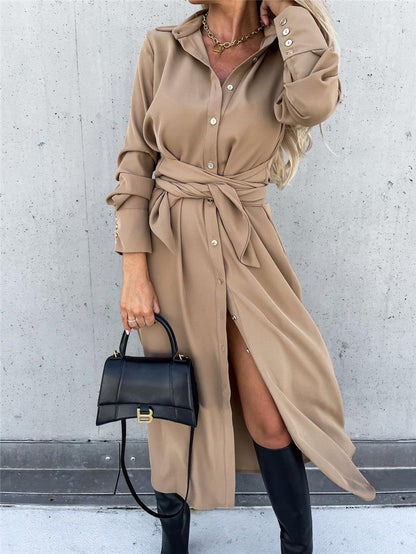 Women's long shirt blouse with tie belt and elegant material NOVAE