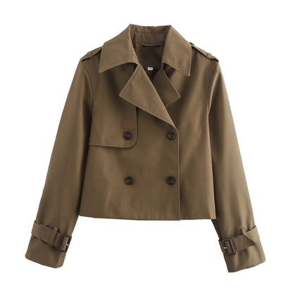 Women's cropped trench jacket with double button placket and adjustable sleeves NOVAE