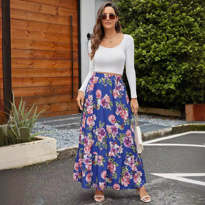 Women's maxi skirt with cheerful floral pattern and voluminous tiered hem NOVAE