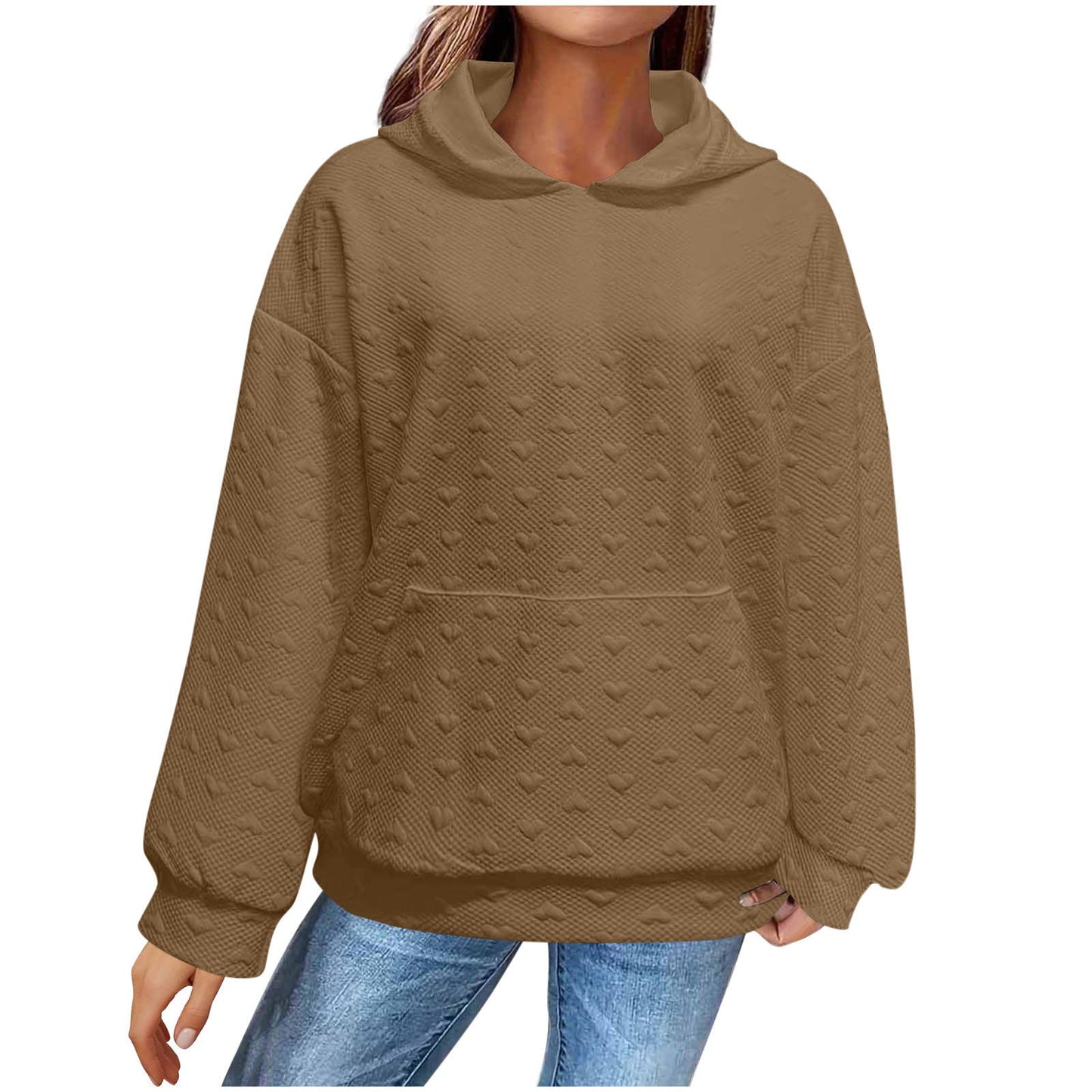 Women's hooded sweatshirt with textured heart pattern NOVAE