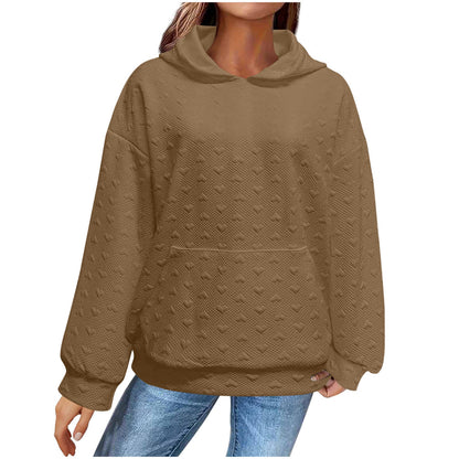 Women's hooded sweatshirt with textured heart pattern NOVAE