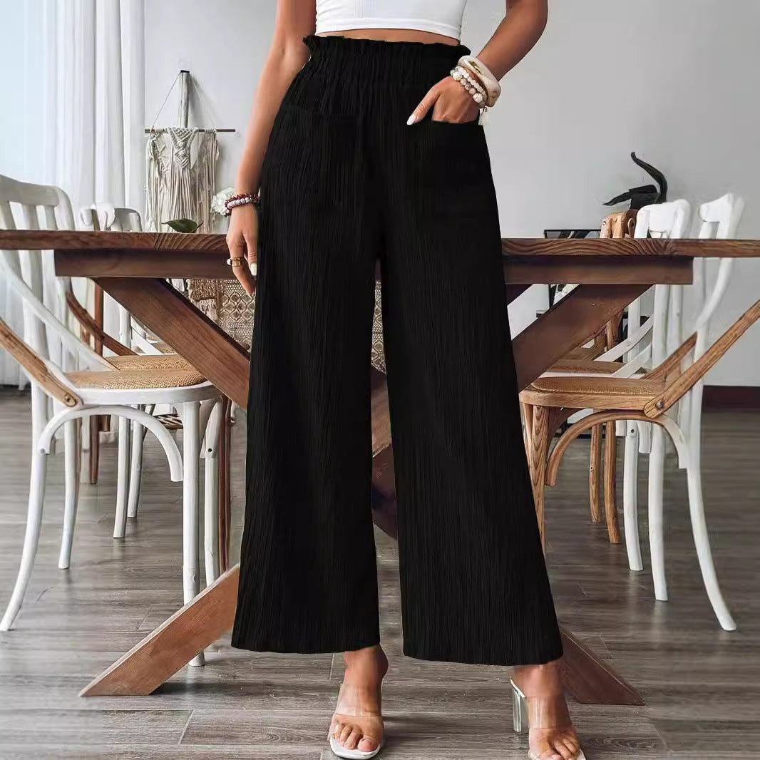 Women's casual and lightweight palazzo trousers with elasticated waistband and practical pockets NOVAE