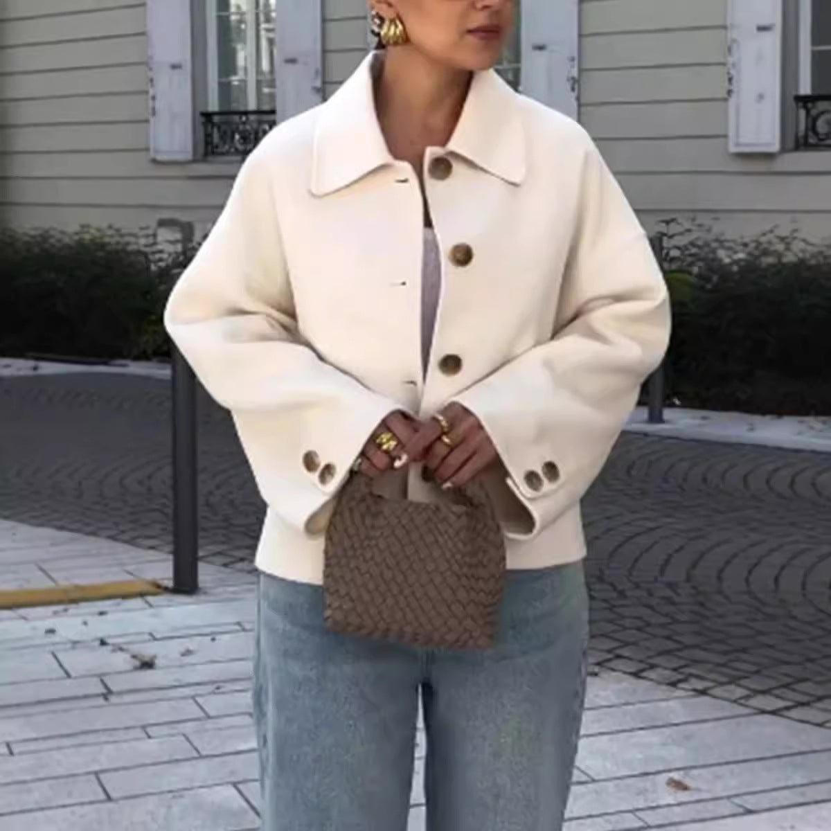 Women's fashionable oversized wool jacket with button details and a wide cut NOVAE