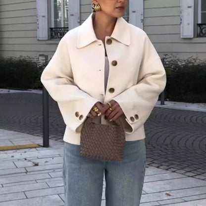 Women's fashionable oversized wool jacket with button details and a wide cut NOVAE